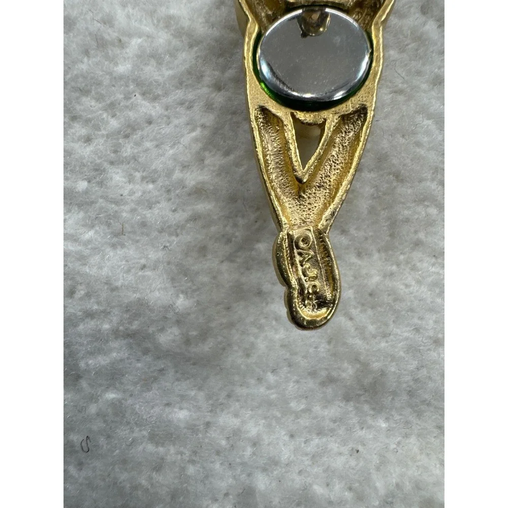 CAJC Brooch Women‎ Gold Excellent Vintage Stylized Cat Green Eyes Pin Whimsigoth